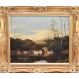 In the manner of William Henry Mander, ‘Rustic Bridge’, oil, 41 x 51cm