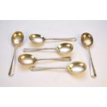 A set of six silver rat tail soup spoons