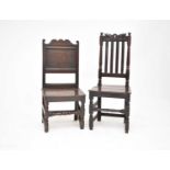 A 17th/18th century oak panel back chair and an oak high back chair (2)