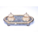 An ormolu and grey-veined marble desk stand