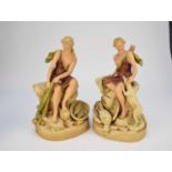 Pair of Royal Dux figures of huntress and fisherwoman