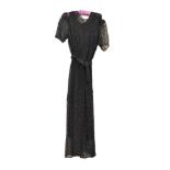 A late Edwardian / inter-war period black silk and lace evening dress