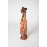 Anita Harris studio pottery model of a cat, orange/red with grey spots