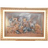 Takis Hadjizinonos, an embossed copper panel battle scene, 1997