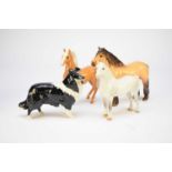 Beswick horses and a Beswick model of a Border Collie