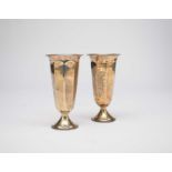 A pair of George V silver mounted vases