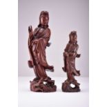Two Chinese carved wood figures of Guanyin
