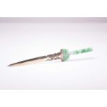 A Chinese jade-handled silver letter opener