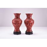 A pair of Chinese cinnabar lacquer vases, Qing Dynasty