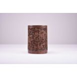 A Chinese carved bamboo brush pot, Qing Dynasty