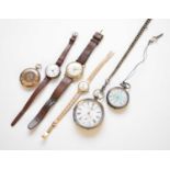 An assembled group of pocket watches and wristwatches