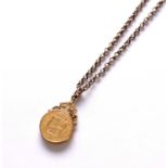 A Victorian coin set pendant on chain