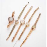 Five Lady's 9ct gold bracelet watches