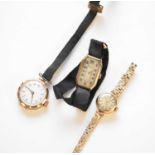 A lady's 9ct gold Cyma bracelet wristwatch, together with two other wristwatches