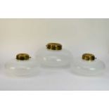 A set of three mid-20th century laticcino glass ceiling light shades