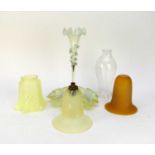 A collection of Victorian and later glass lamp shades and an epergne