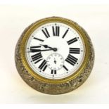 An early 20th century gilt brass and embossed silvered metal strut clock