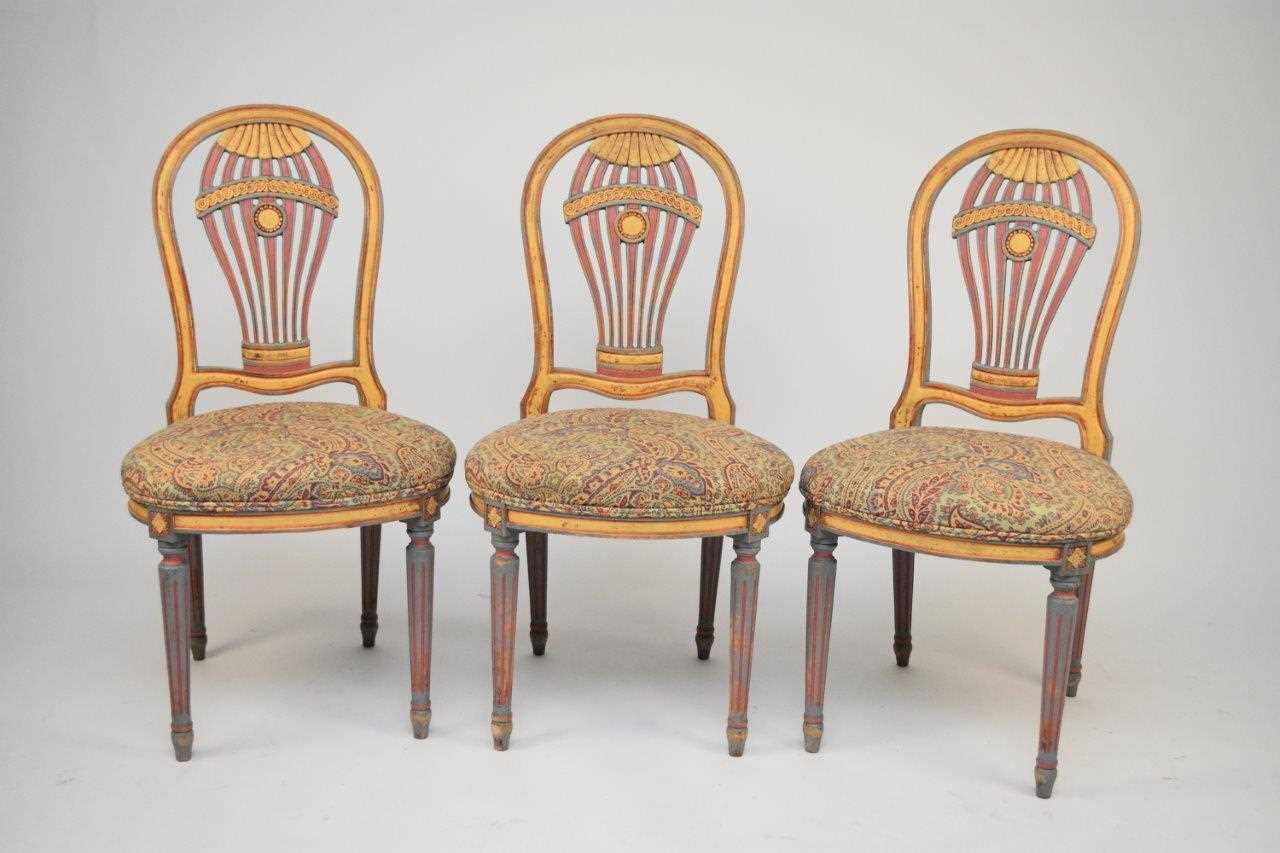 A set of fourteen Louis XVI style 'Montgolfier' balloon back dining chairs