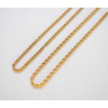 Two 9ct gold rope twist chain necklaces