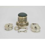 Two Indian Colonial silver ceremonial padlocks and a pin cushion