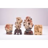 A group of four Chinese soapstone carvings