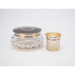 Two silver topped dressing table jars