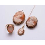 A collection of shell cameo jewellery