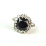 A untested blue spinel and diamond cluster ring