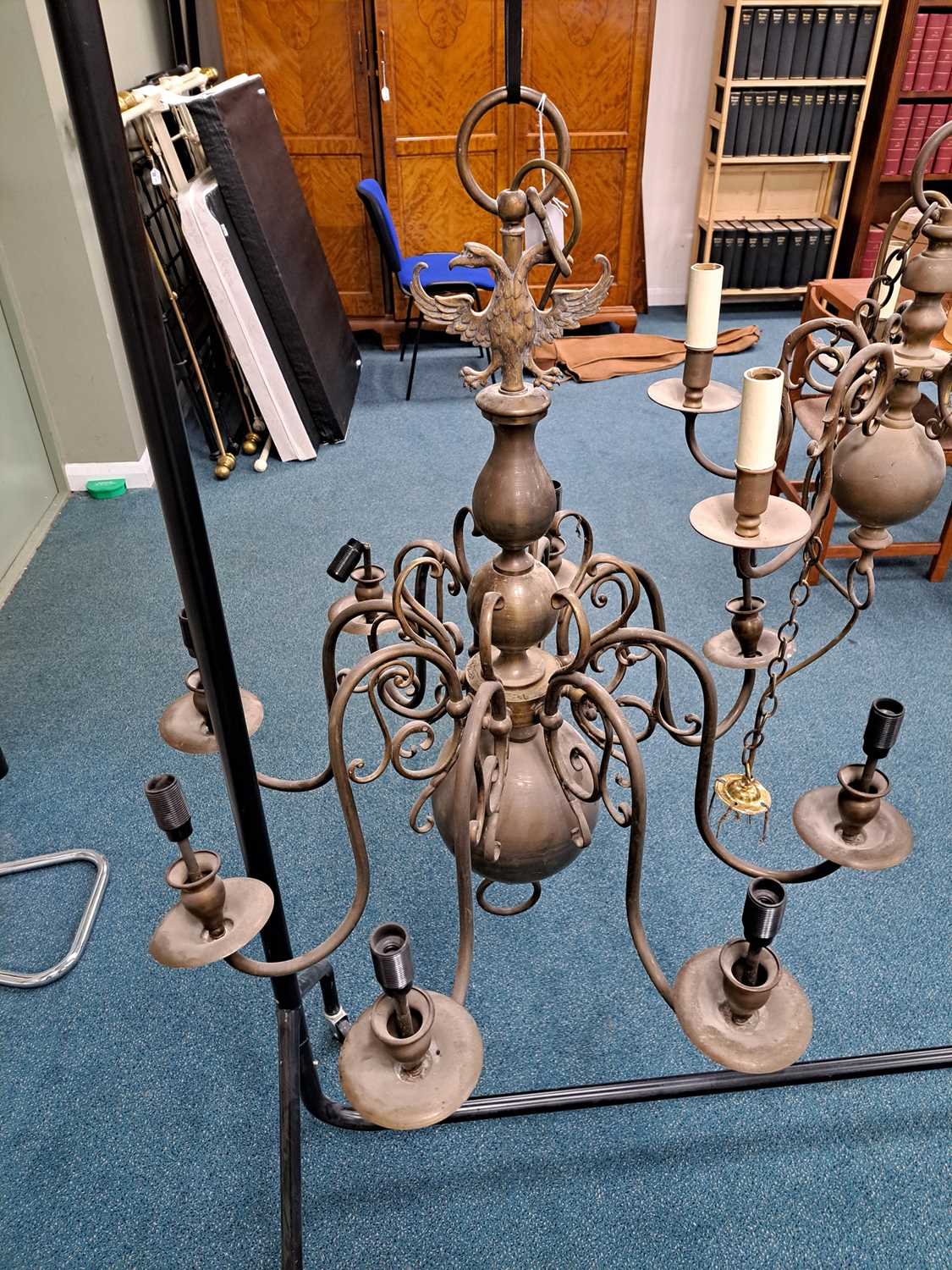 Two Dutch style brass chandeliers - Image 6 of 6