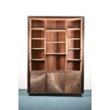 A very large contemporary straw marquetry bookcase cabinet by Yann Jallu