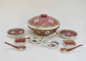 A Chinese famille rose brocade dinner service, 20th century