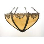 A reproduction gilt metal and glass pendant ceiling light shade