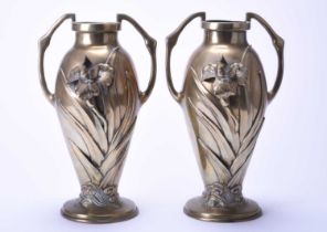 A pair of French art nouveau bronze vases