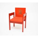 A 1969 Investiture of Charles, Prince of Wales, painted ash laminate armchair