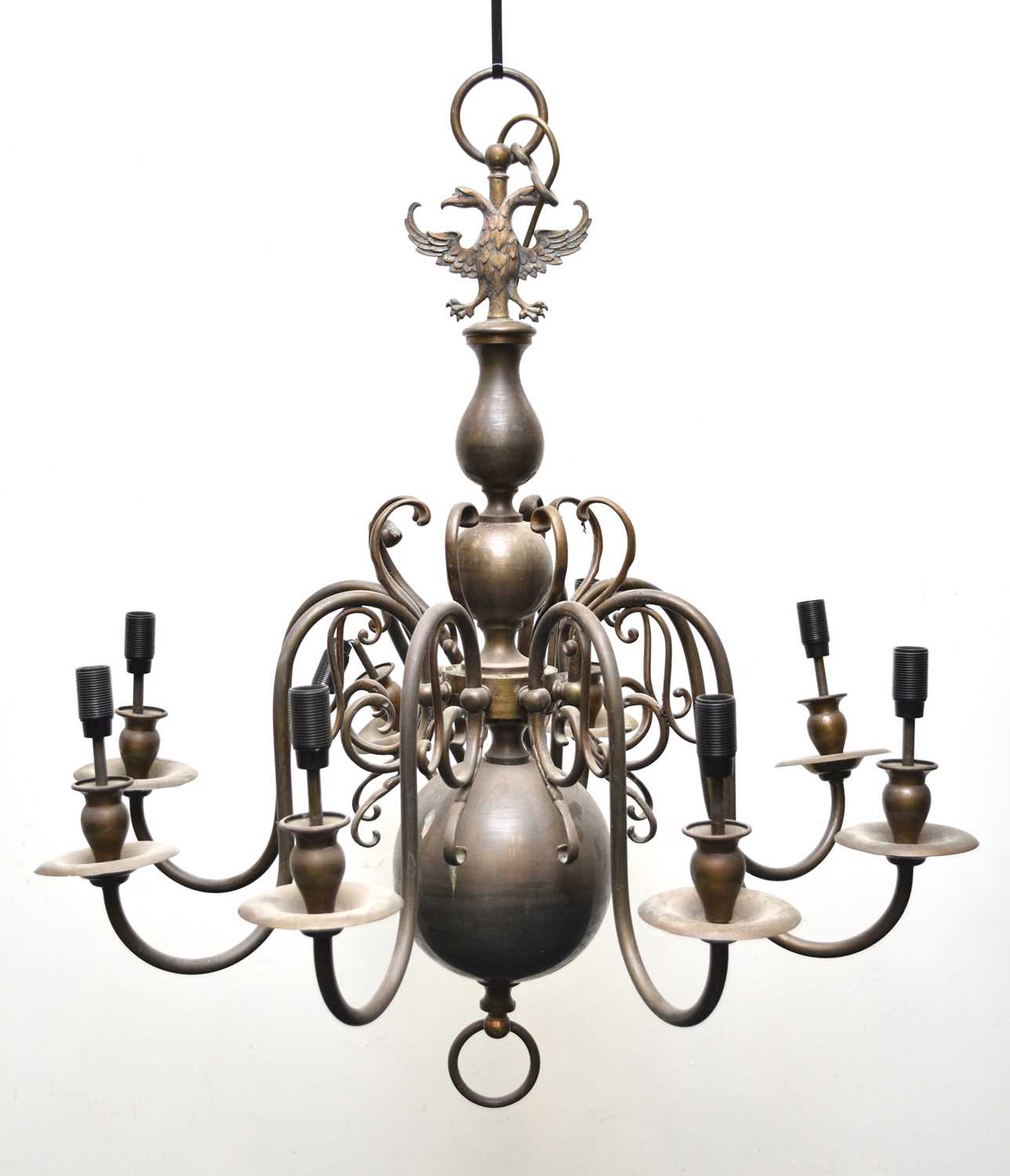 Two Dutch style brass chandeliers