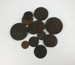 A collection of UK copper and bronze coinage from George III together with tokens etc
