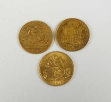 Three half Soverigns - Victoria Jubilee head dated 1887, Victoria old head dated 1897, George V date
