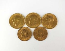 Three sovereigns and two half sovereigns