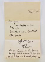 TENNYSON, Alfred, Lord (1809-92) English poet, Autograph letter signed. To Vernon Lushington, congra