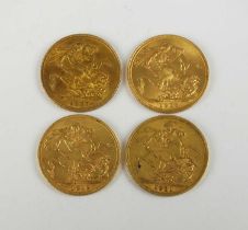 Four Sovereigns - Victoria young head dated 1871, Victoria "Jubilee head" dated 1887, George V dated