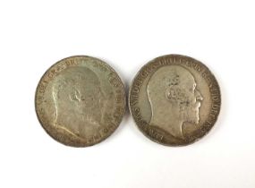 Two Edward VII silver crowns