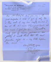 DE MORGAN, William (1839-1917) English tile designer. Autograph letter signed on blue Orange House P