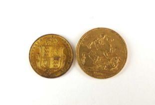 A sovereign and a half sovereign, dated 1896, Sydney Mint with another