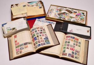 Large box of stamps containing 3 albums of modern GB FDCs; new 22 ring album with pages...
