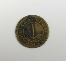 A Shropshire 17th century copper token of Madeley, half penny - John Holland, 1667, Pickaxe