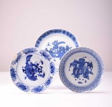 Three Chinese blue and white dishes