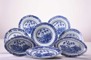 A group of Chinese blue and white plates and dishes, 18th century