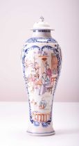 A Chinese enamelled blue and white vase and cover, 18th century