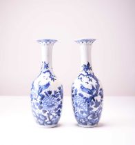 A pair of Chinese blue and white bottle vases, 19th century