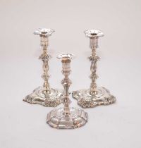 A pair of George II style silver tapersticks